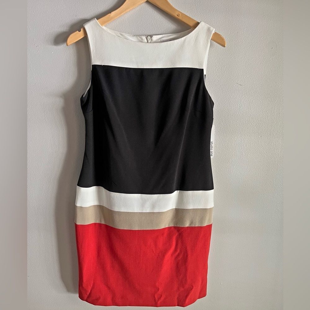 Studio One Colorblock Sheath Dress Orange Black Sleeveless Work Office NWT 6